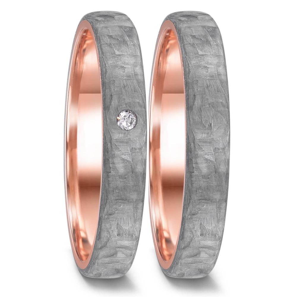 obrączka partnerska złoto czerwone 585/14 K, węgiel Diament 0.03 ct, w-si