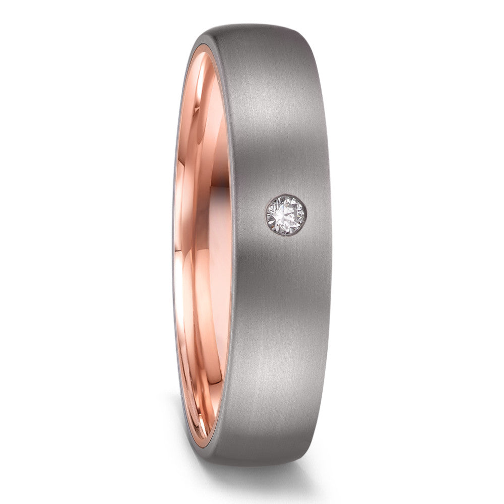 obrączka partnerska tytan, złoto czerwone 585/14 K Diament 0.04 ct, w-si