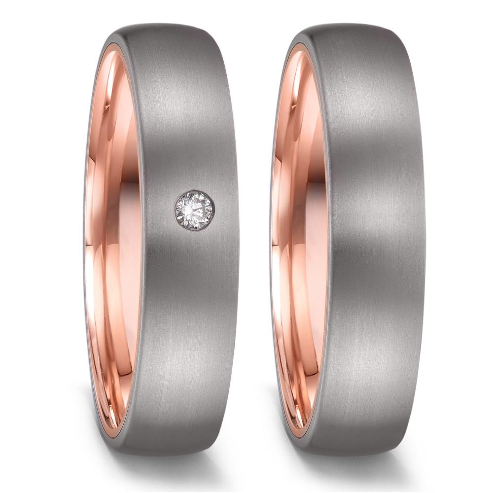 obrączka partnerska tytan, złoto czerwone 585/14 K Diament 0.04 ct, w-si