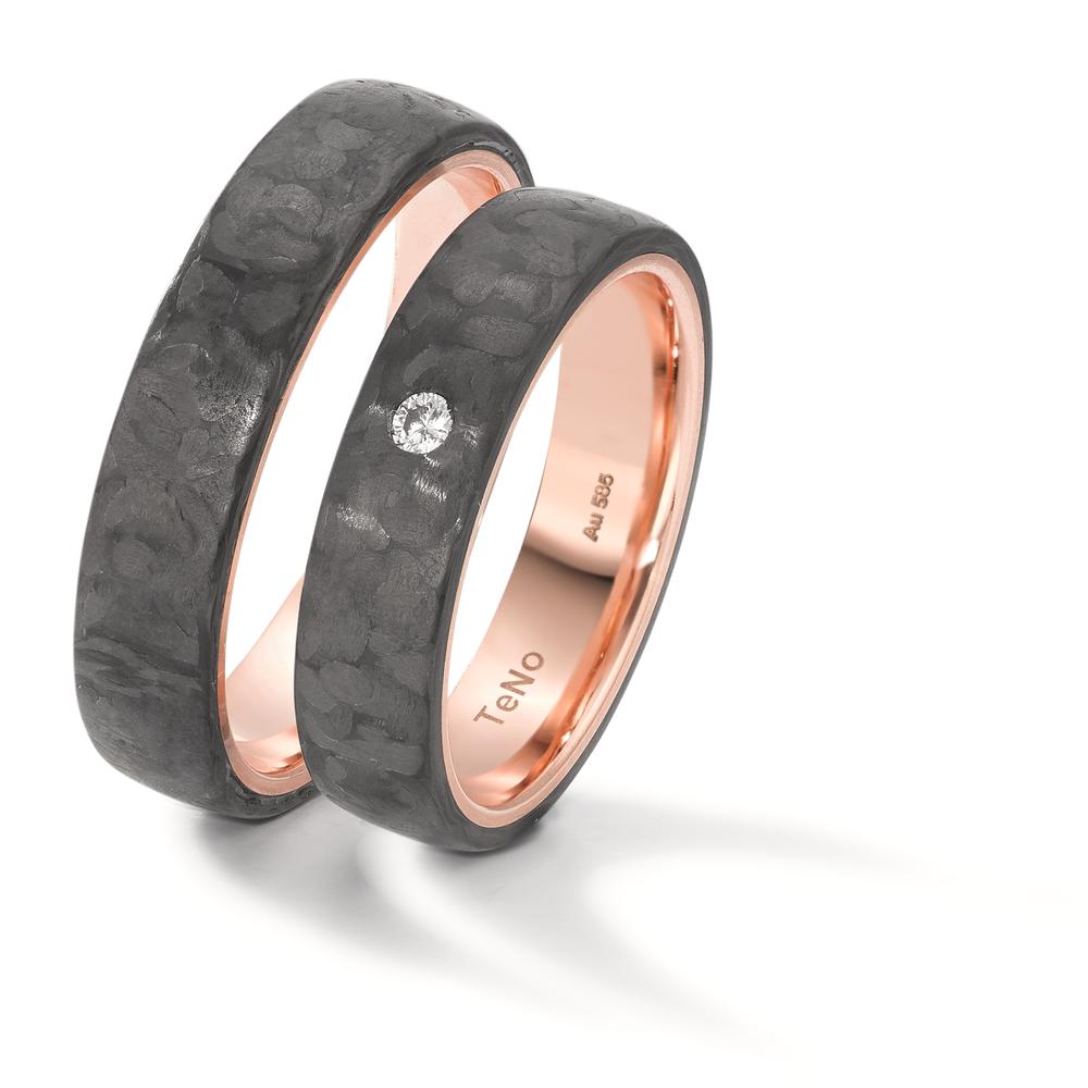 obrączka partnerska złoto czerwone 585/14 K, węgiel Diament 0.04 ct, w-si