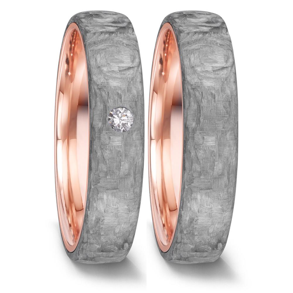 obrączka partnerska złoto czerwone 585/14 K, węgiel Diament 0.04 ct, w-si