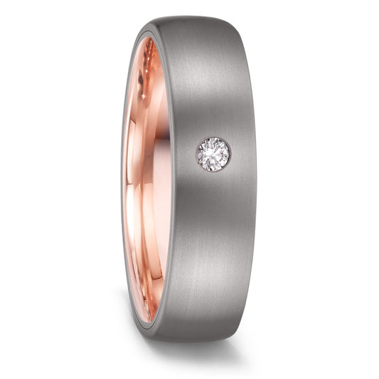 obrączka partnerska tytan, złoto czerwone 585/14 K Diament 0.05 ct, w-si