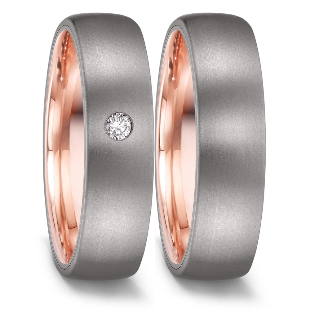 obrączka partnerska tytan, złoto czerwone 585/14 K Diament 0.05 ct, w-si