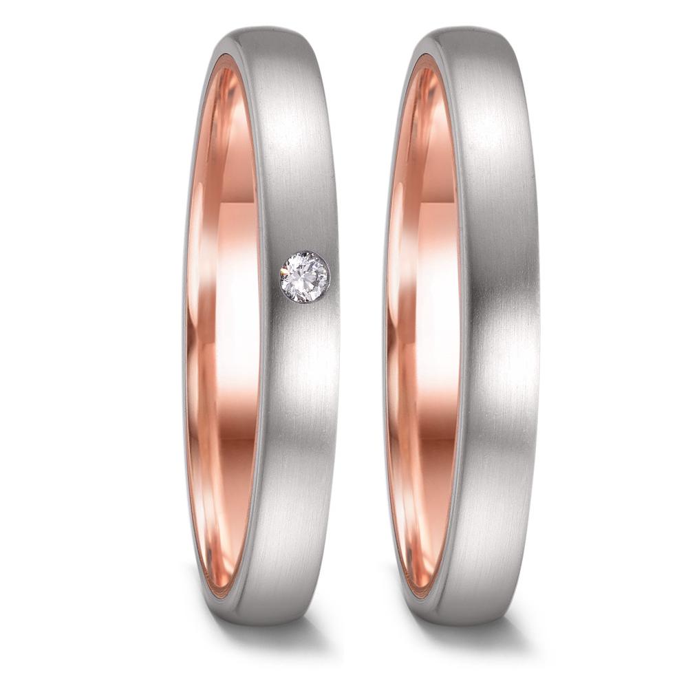 obrączka partnerska stal nierdzewna, złoto czerwone 585/14 K Diament 0.02 ct, w-si