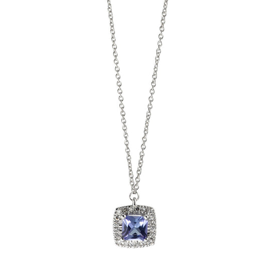 kolia złoto białe 585/14 K Diament 0.05 ct, w-si, Tanzanit 42 cm