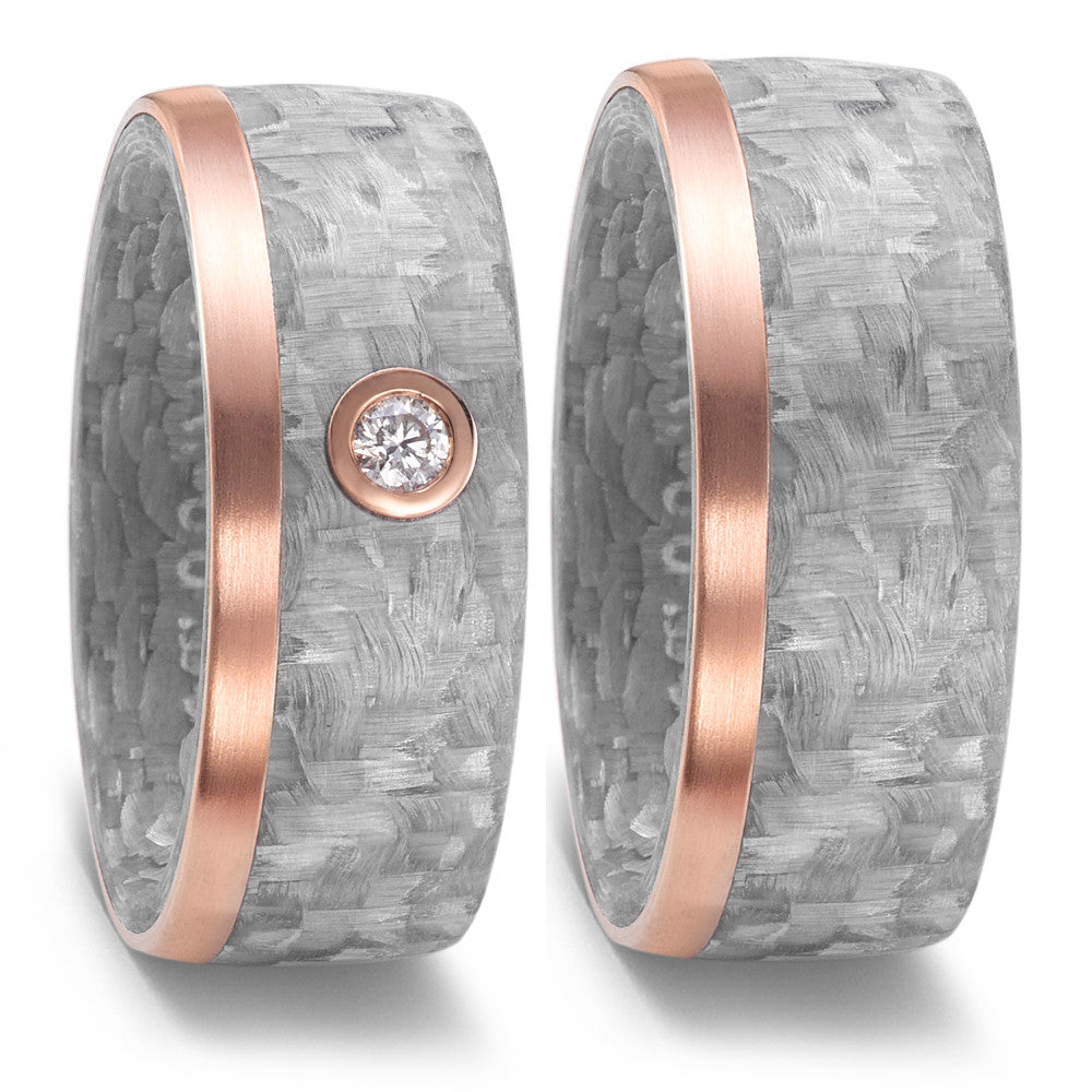 obrączka partnerska węgiel, złoto czerwone 750/18 K Diament 0.07 ct, w-si