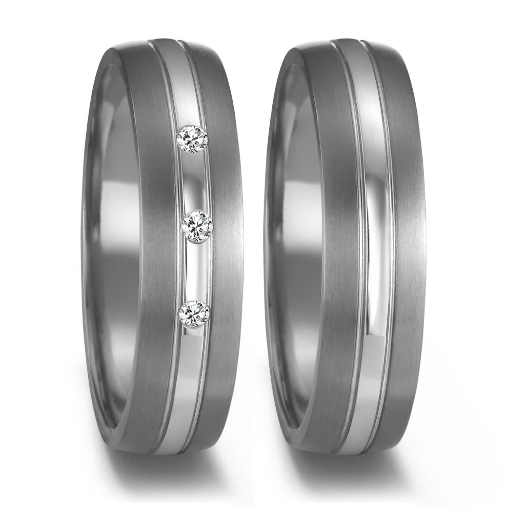 obrączka partnerska tantal 999, platyna 950 Diament 0.09 ct, 3 kamienie, w-si