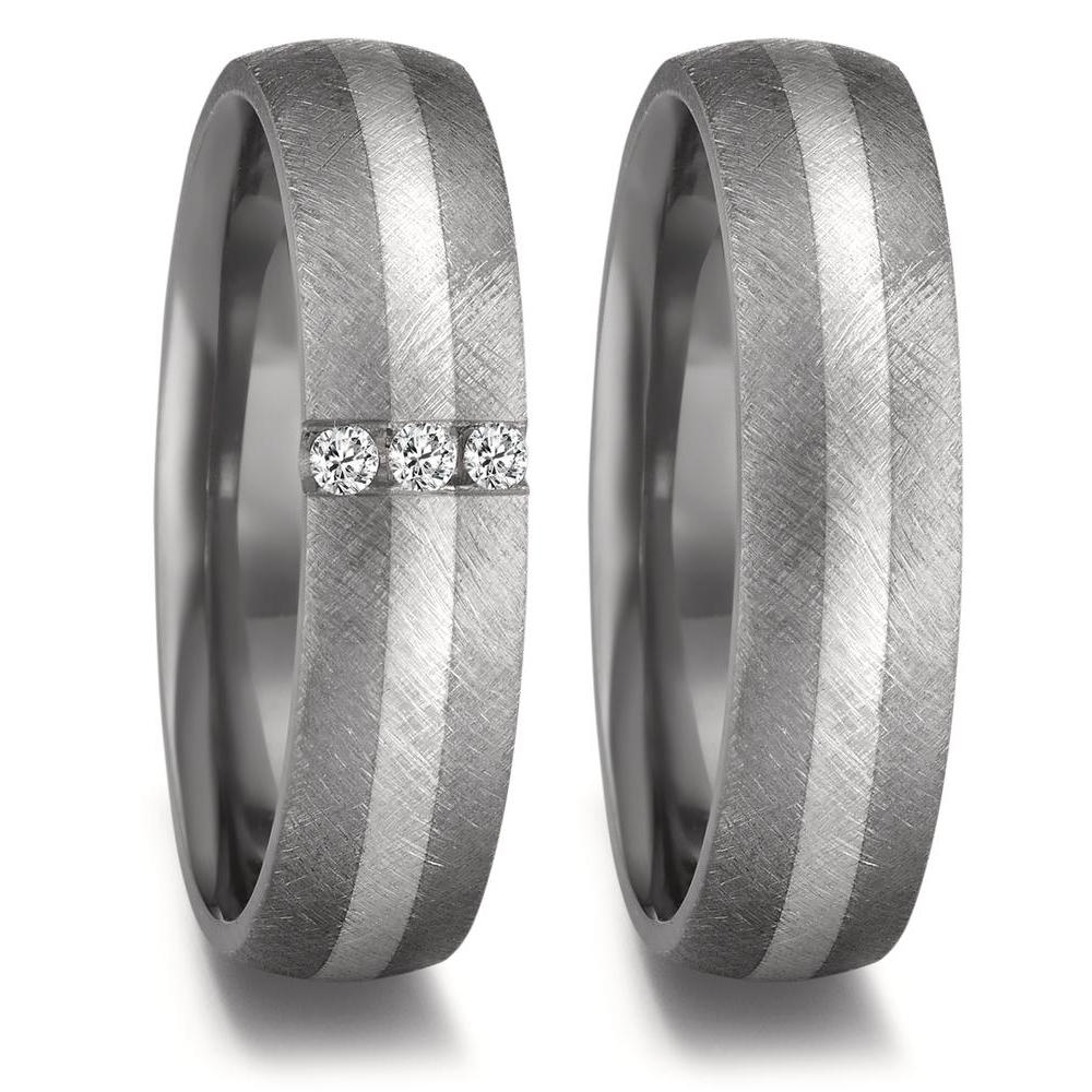 obrączka partnerska tantal 999, platyna 950 Diament 0.06 ct, 3 kamienie, w-si