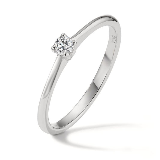 pierścionek solitär złoto białe 750/18 K Diament 0.10 ct, w-si