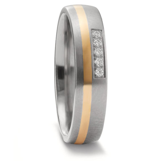 obrączka partnerska tytan, złoto żółte 750/18 K Diament 0.05 ct, 5 kamienie, w-si