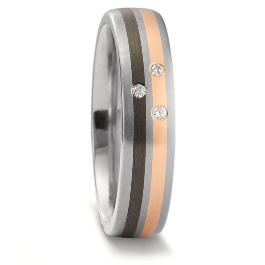 obrączka partnerska tytan, złoto czerwone 750/18 K, węgiel Diament 0.03 ct, 3 kamienie, w-si