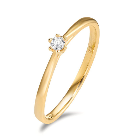 pierścionek solitär złoto żółte 750/18 K Diament 0.05 ct, w-si