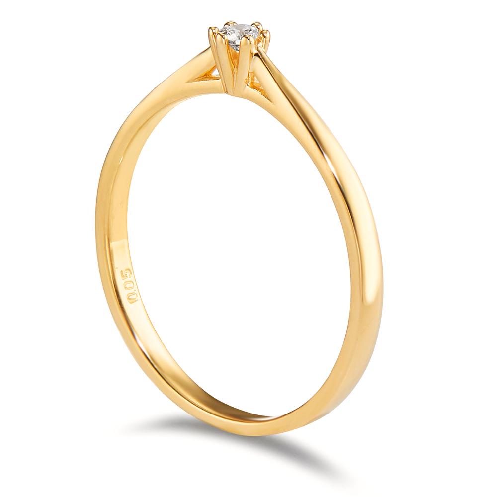 pierścionek solitär złoto żółte 750/18 K Diament 0.05 ct, w-si