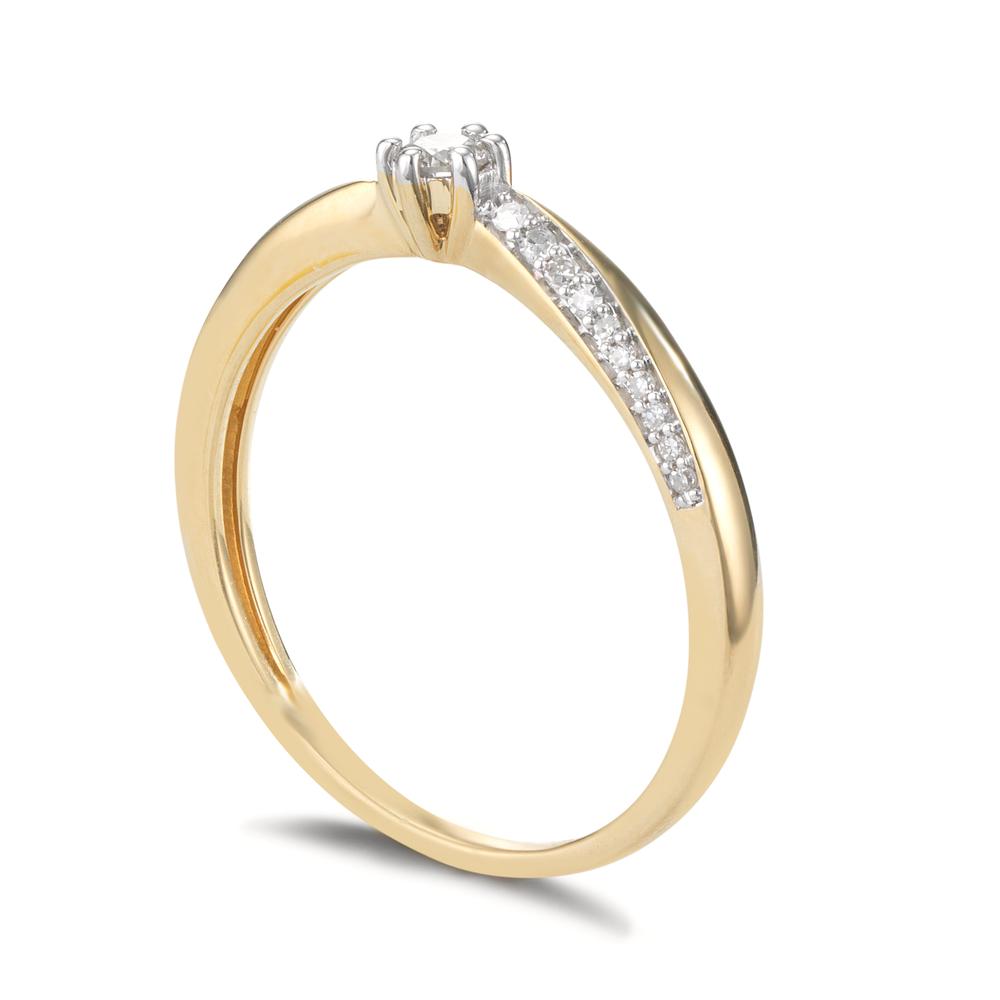 pierścionek solitär złoto żółte 750/18 K Diament 0.15 ct, 21 kamienie, w-si