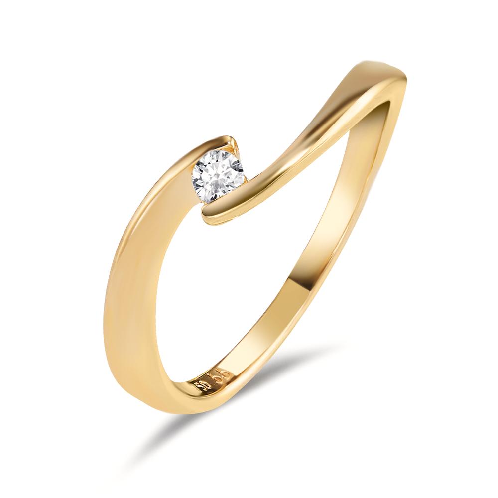 pierścionek solitär złoto żółte 750/18 K Diament 0.06 ct, w-si