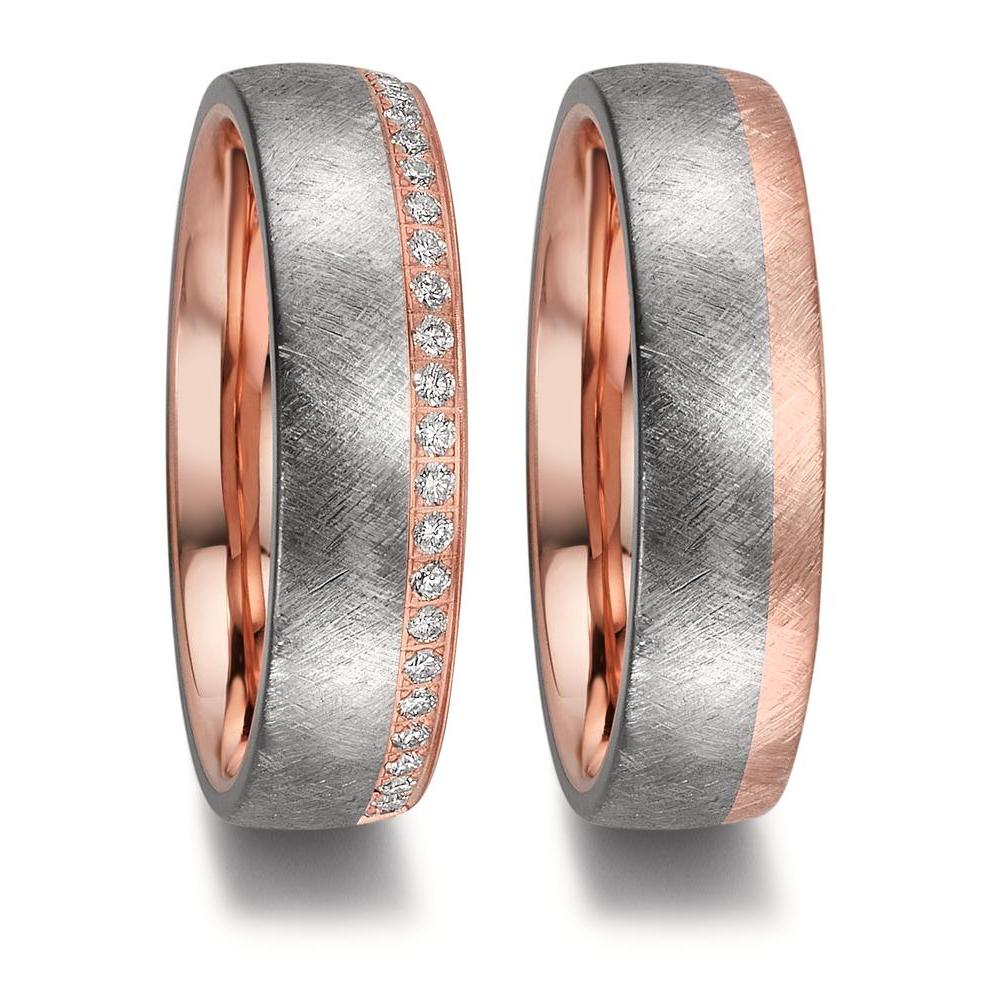 obrączka partnerska tantal 999, złoto czerwone 750/18 K Diament 0.20 ct, 25 kamienie, w-si