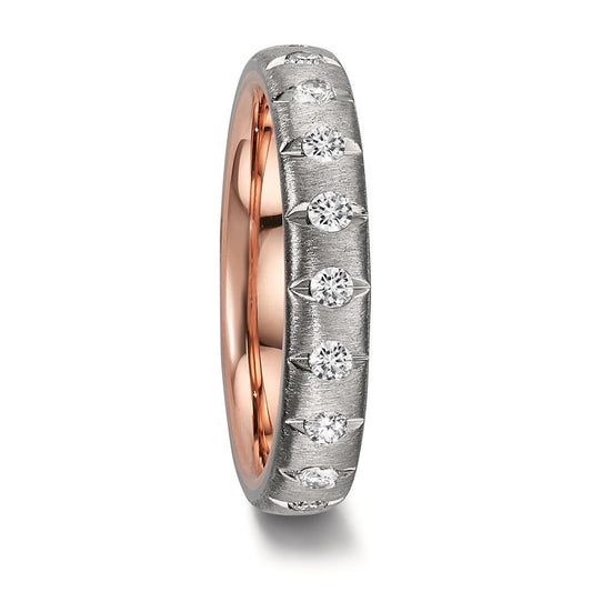 obrączka partnerska cyrkon, złoto czerwone 750/18 K Diament 0.30 ct, 10 kamienie, w-si