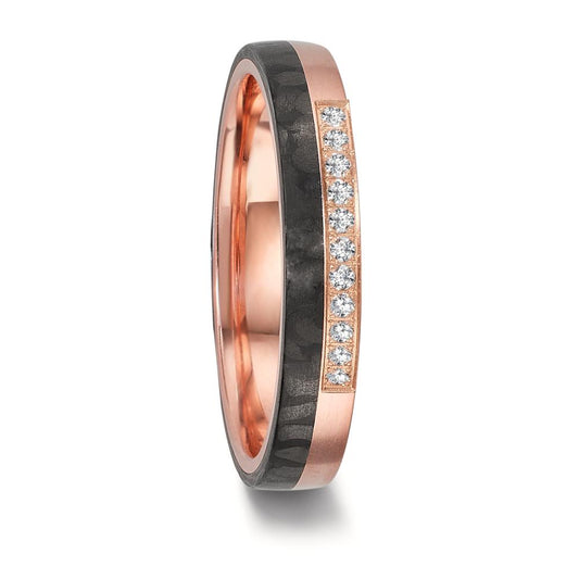 obrączka partnerska złoto czerwone 750/18 K, węgiel Diament 0.11 ct, 11 kamienie, w-si