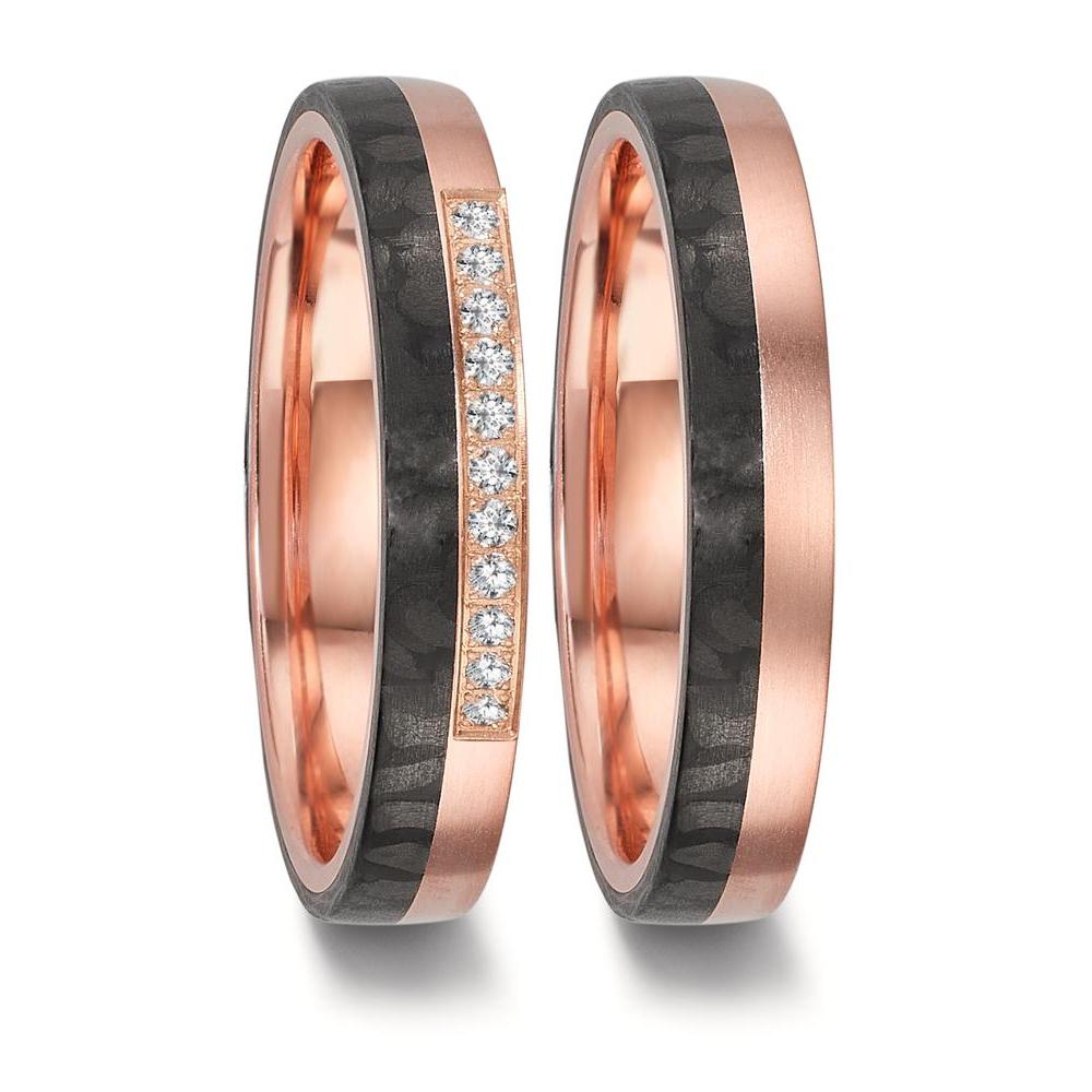 obrączka partnerska złoto czerwone 750/18 K, węgiel Diament 0.11 ct, 11 kamienie, w-si