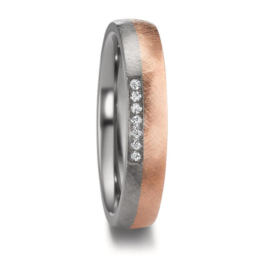 obrączka partnerska cyrkon, złoto czerwone 750/18 K Diament 0.056 ct, 7 kamienie, w-si