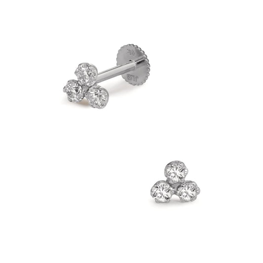 piercing złoto białe 375/9 K Cyrkonia 3 kamienie Ø3.5 mm