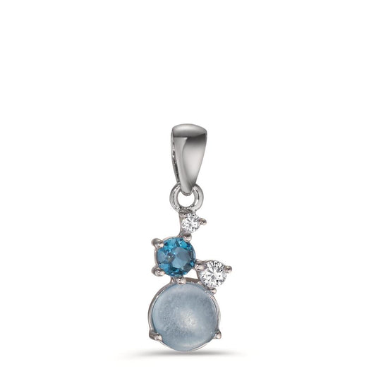 wisiorek srebro Cyrkonia 2 kamienie, Topaz London Blue, Topaz niebieski rodowany