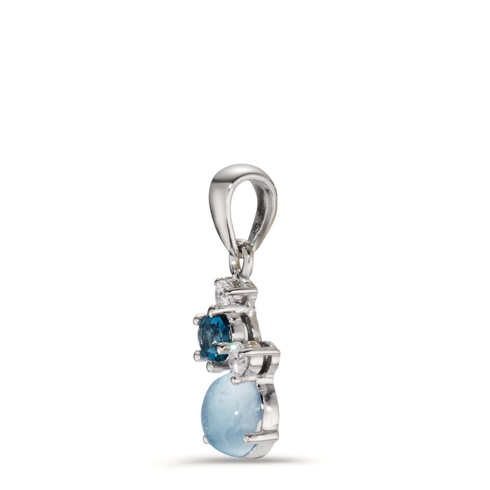 wisiorek srebro Cyrkonia 2 kamienie, Topaz London Blue, Topaz niebieski rodowany